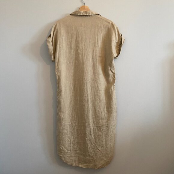 Ralph Lauren 100% Linen Shirt Dress Khaki Midi Safari Old Money Logo Buttons - Picture 9 of 11